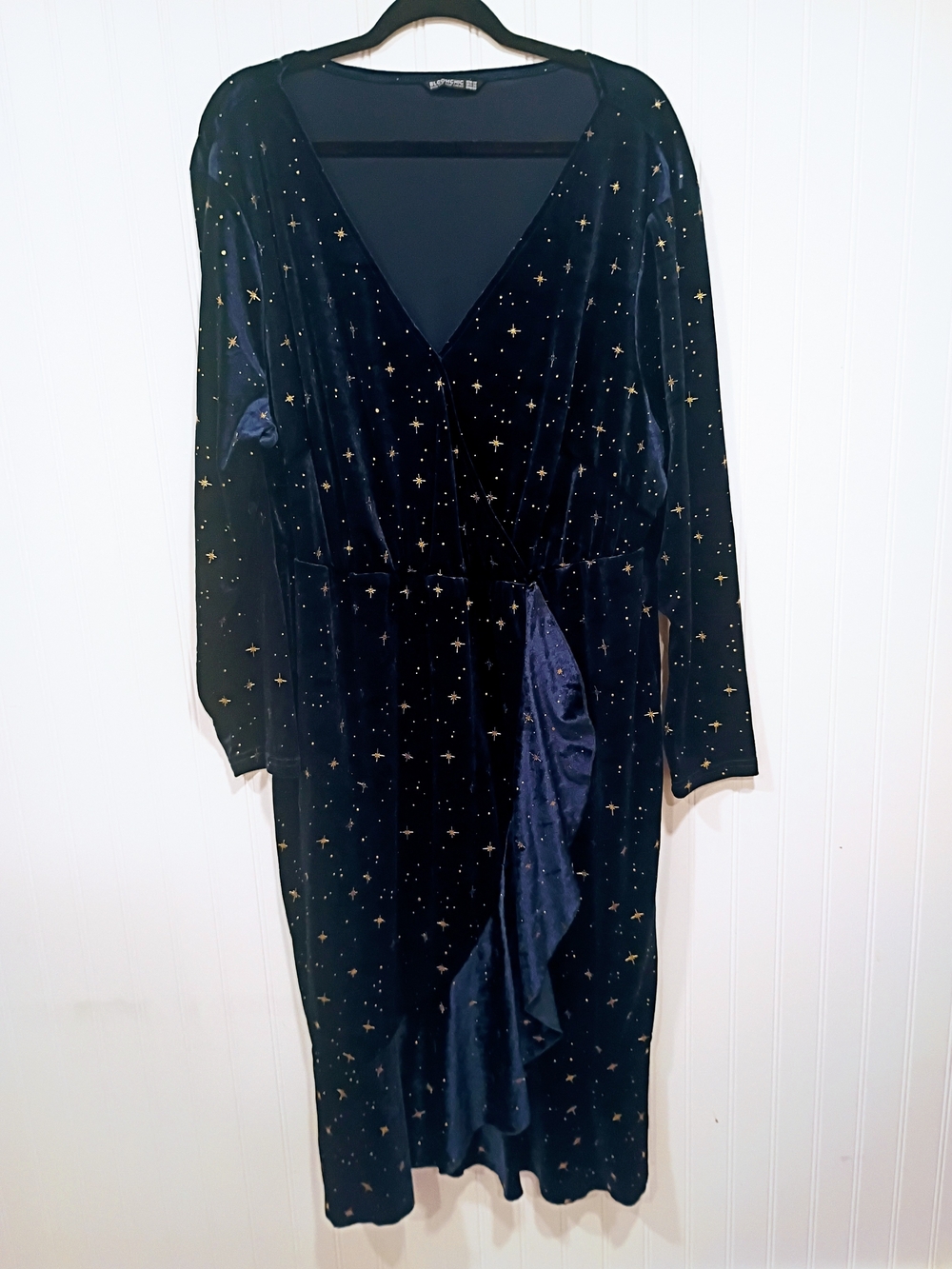 Bloomchic Navy Blue Velvet Star-Print Wrap Dress